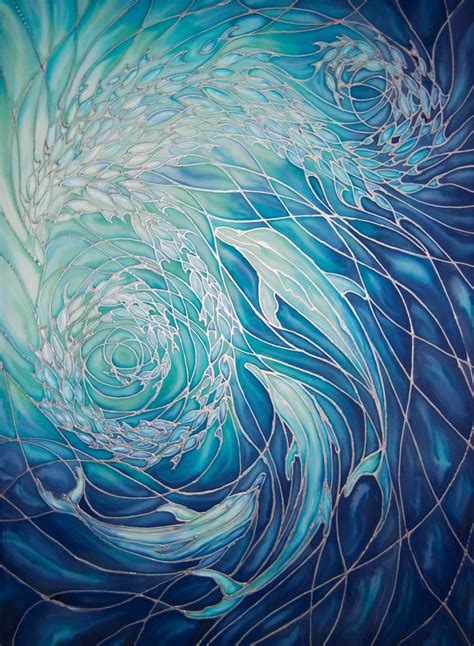 Dolphin Swirl Signed Print Sea Life Art Print Blue
