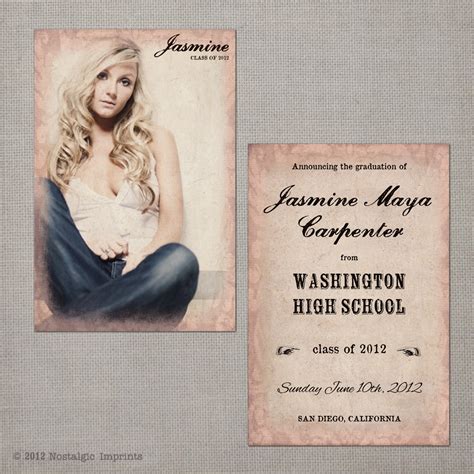 Jasmine 4x6 Vintage Graduation Invitation Announcement Nostalgic