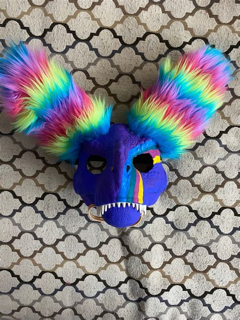 Dino Mask With Fur Ears Etsy