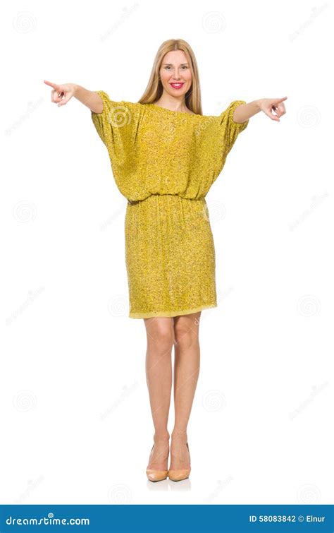 Pretty Tall Woman In Yellow Dress Isolated On Stock Photo Image Of