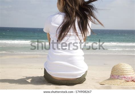 Japanese Girl Sitting On Beach Stock Photo 174908267 Shutterstock