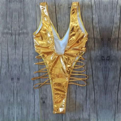 Best Quality Sexy Solid Gold Bandage One Piece Swimsuit Women Swimwear