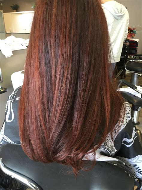 Brunette With Auburn Balayage Red Brown Hair Color Hair Color Auburn