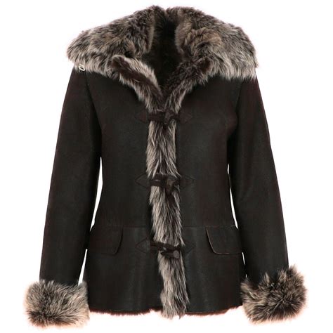 Toscana Long Haired Shearling Jacket With Large Hood Brown Athena Ladies From Leather Company Uk