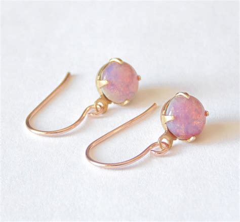 Vintage Pink Opal Glass Dangle Earrings With Rose Gold French Wires