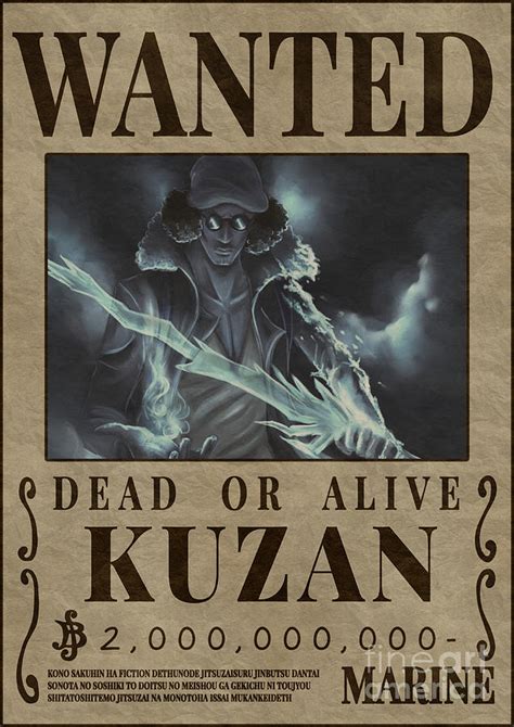 Aokiji One Piece Wanted Kuzan Bounty Poster Digital Art By Anime One