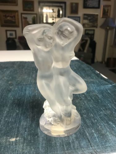 Lalique France Crystal Double Faune Nude Couple Figurine Mint W My