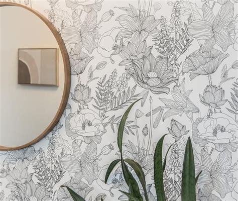 Black And White Floral Peel And Stick Wallpaper Removable Etsy