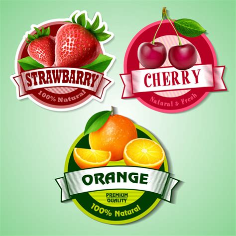 Fresh Fruits Labels Shiny Vector Vectors Graphic Art Designs In