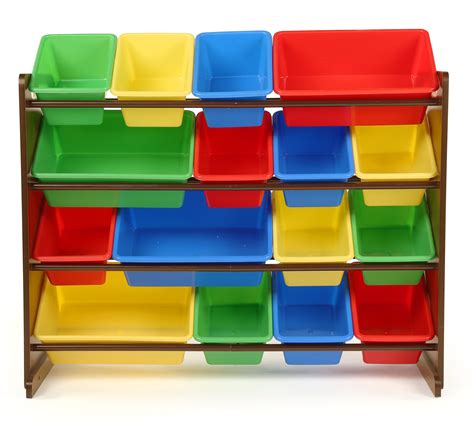 Mapply Dark Walnut Kids Toy Storage Organizer With 16 Multi Colored