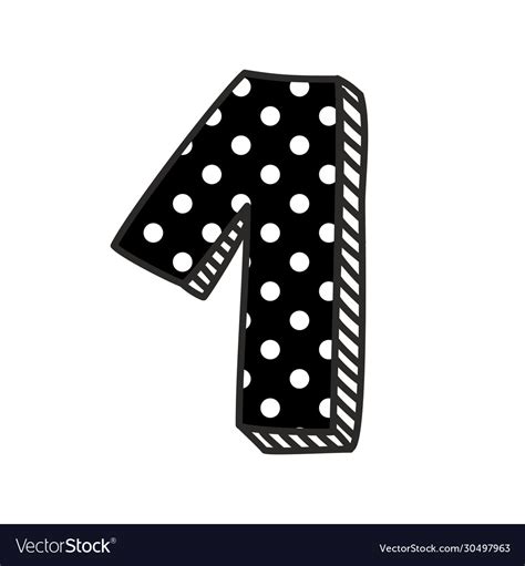 Hand Drawn Number 1 With White Polka Dots On Black