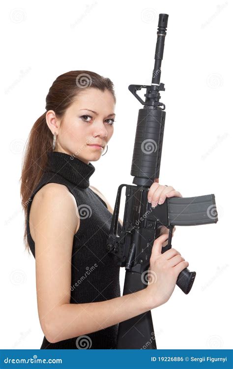 Beautiful Girl Holding A Rifle Stock Photo Image Of Bodyguard