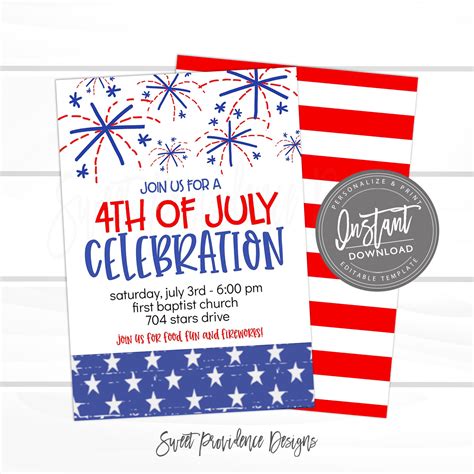 Paper Paper And Party Supplies Invitations 4th Of July Invitation