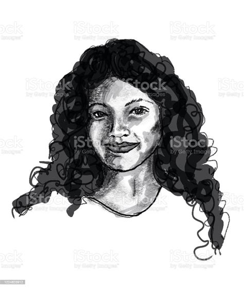 Portrait Of Young African American Girl Black And White Illustration