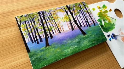 Acrylic Painting 37 Forest And Sunlight Easy Painting Youtube
