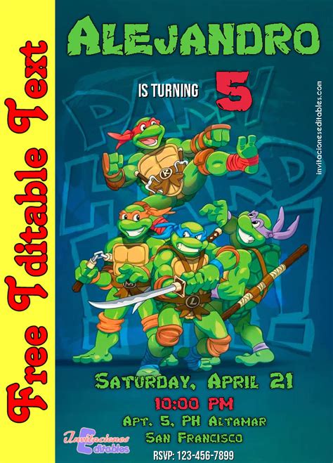 Free Editable Template Ninja Turtles Invitation