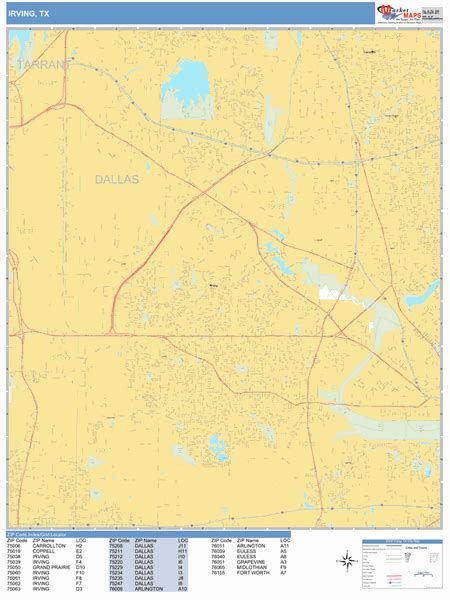 Irving Texas Zip Code Wall Map Basic Style By Marketmaps