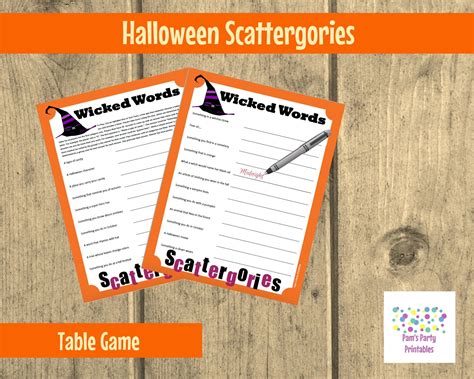 Halloween Scattergories Printable Game Classroom Game Table Game