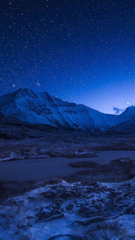Starry Night Sky Above The Snowy Mountains Ultra Id3355 Winter Night