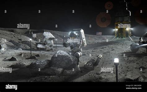 Artists Concept Art Of Nasa Artemis Astronauts Working On The Surface