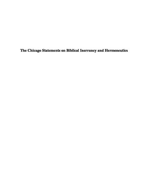 The Chicago Statements On Biblical Inerrancy And Hermeneutics 1978