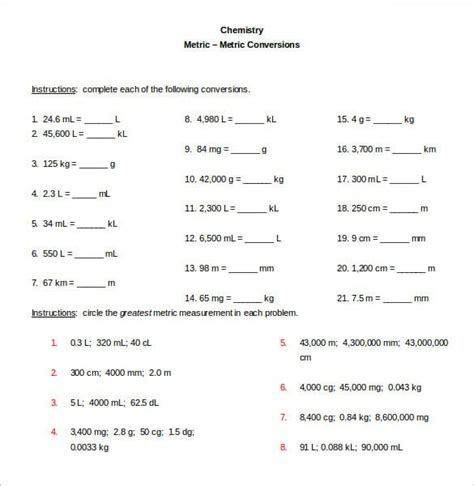 Printable Metric Conversion Chart For Chemistry Printable Word Searches