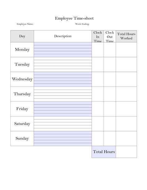 How To Keep Track Of Your Work Hours Time Sheet Printable Card