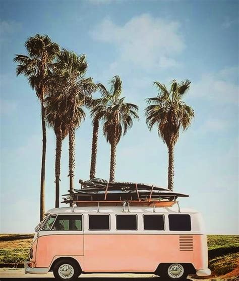 Summer Vibes Vw Bus Palm Trees And Surfboards