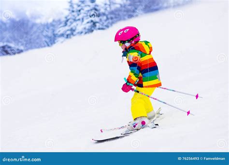 Little Girl Skiing In The Mountains Stock Image Image Of Learning