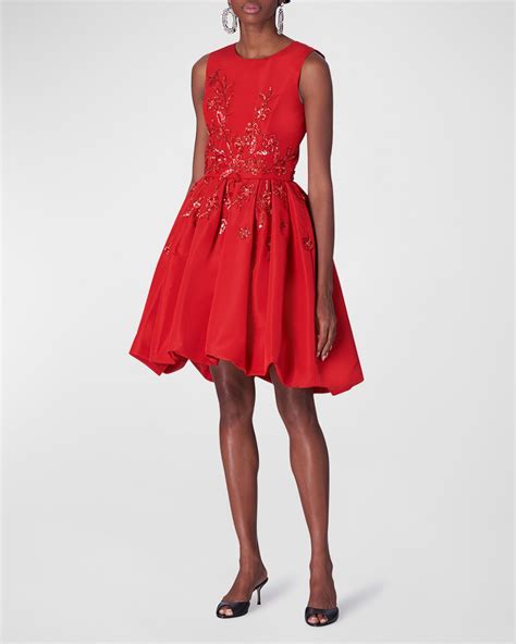 Carolina Herrera Floral Sequin Embroidered Thigh Slit Midi Dress