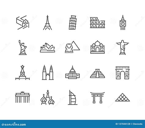 Line Landmarks Icons Editorial Stock Photo Illustration Of Eiffel