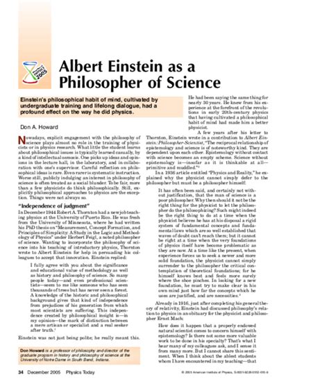 Pdf Albert Einstein As A Philosopher Of Science Don Howard