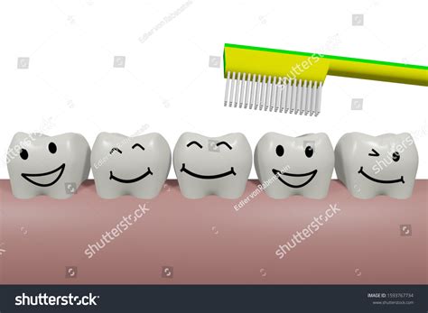 Teeth Smiley Face Toothbrush 3d Illustration Stock Illustration