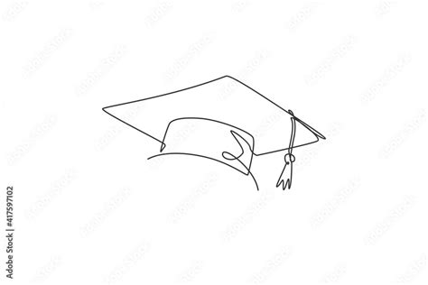 Graduation Hat Continuous One Line Drawing Of Graduate Cap Minimalist