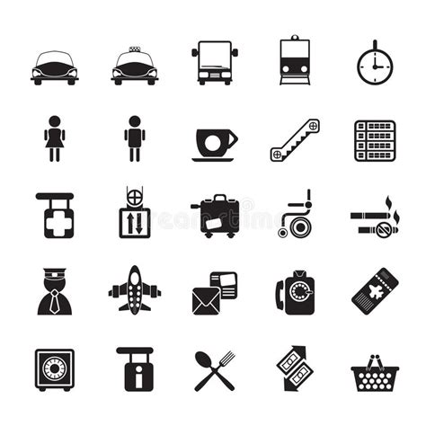 Silhouette Airport Travel And Transportation Icons Stock Vector