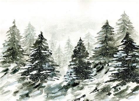 Original Watercolor Black And White Snowy Winter By Bluepalette