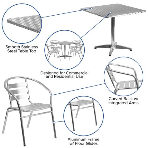 Flash Furniture 315 Square Aluminum Indoor Outdoor Table Set With 4