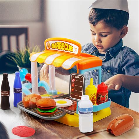 3.54'' h x 9.25'' w x 10.24'' d. 33 Pcs Kitchen Toys Pretend Play Cooking Toys Tableware ...