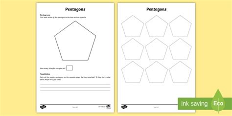 Five Sided Shapes Maths Pentagon Worksheets Twinkl