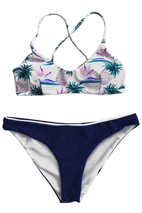 cupshe fashion women s pineapple printing padding bikini set beach bathing suit bikinis beach