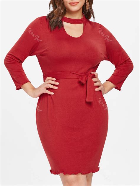 Plus Size Keyhole Bodycon Dress 38 Off Rosegal