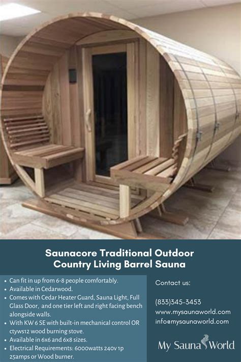 Saunacore Traditional Outdoor Country Living Barrel Sauna Brl6x8