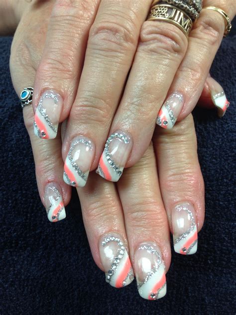 Mandys Nails Coral White And Sparkles Gel Nail Art Coral Nails