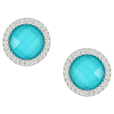 Turquoise Diamond Karat White Gold Earrings For Sale At Stdibs