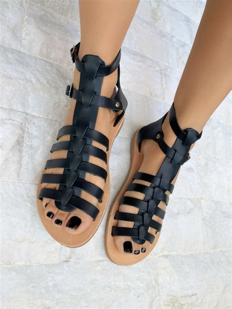 Shoes Sandals Women Sandals Handmade Gladiator Sandals Black N