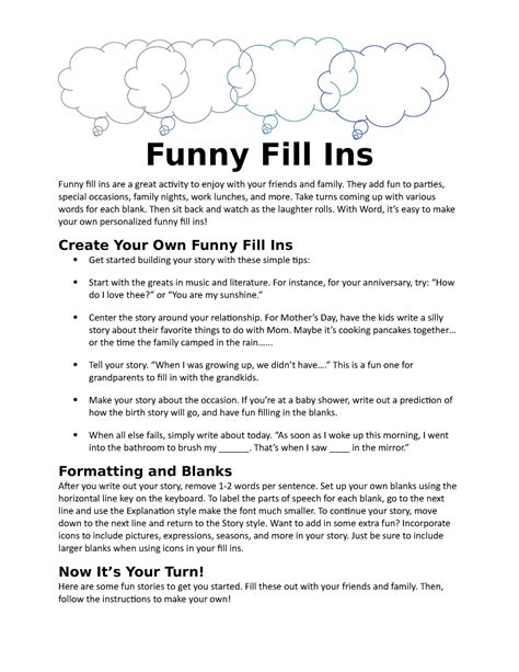 Fun Fill In Story Microsoft Word Funny Fill Ins Funny Fill Ins Are