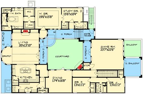Homes built from plans featuring courtyards can have one that is open on several sides, or partially. Plan 36847JG: European Home Plan with Central Courtyard in ...