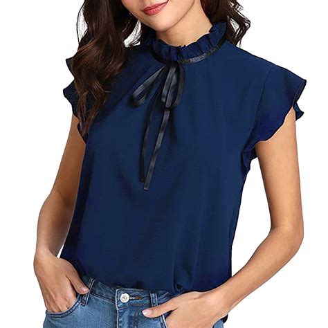 Feitong Womens Casual Sleeveless Bow Tie Shirt Blouses