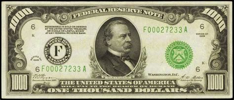 1928 One Thousand Dollar Federal Reserve Note Wycofane Banknoty