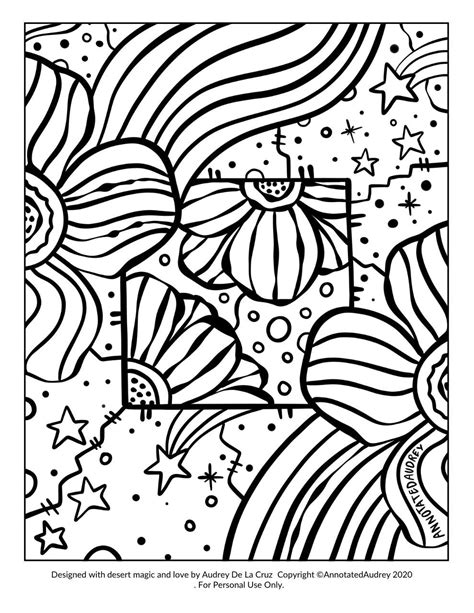 Rainbow Flowers Coloring Page Annotated Audrey